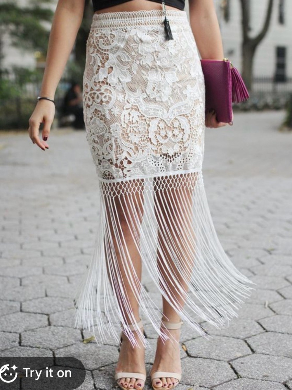 White Lace Fringe skirt-medium NWOT